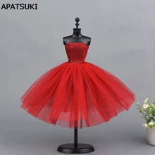 Красное короткое балетное платье для куклы Барби, цельнокроеное вечернее платье, Vestido, Одежда для кукол Барби 1/6, аксессуары для куклы BJD