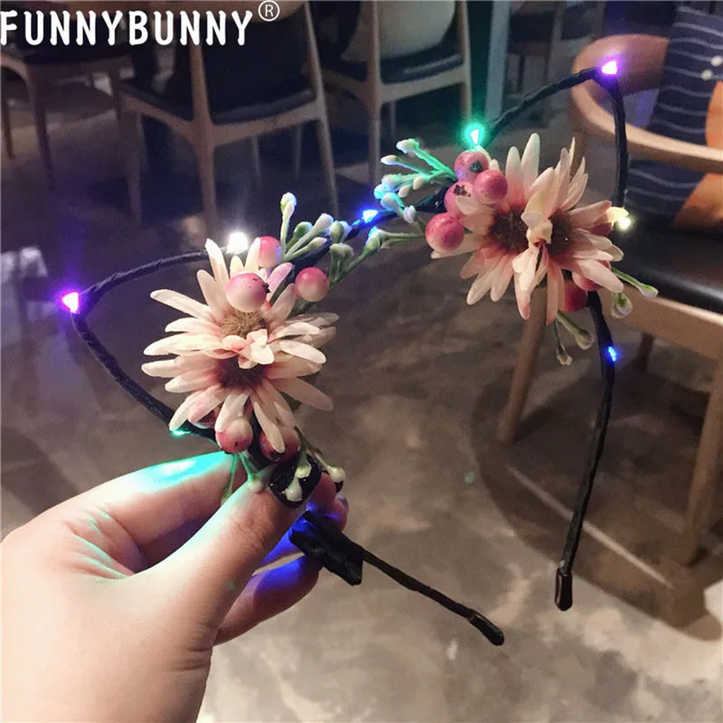 

FUNNYBUNNY LED Glowing Flashing Flower Cat Animal Ears Headband Blinking Hair Accessories