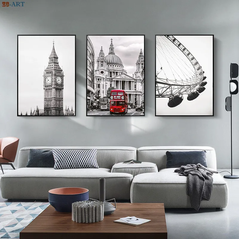 

Modern Wall Art Big Ben London Eye Architecture Posters and Prints Black and White Canvas Painting Nordic Decoration Pictures