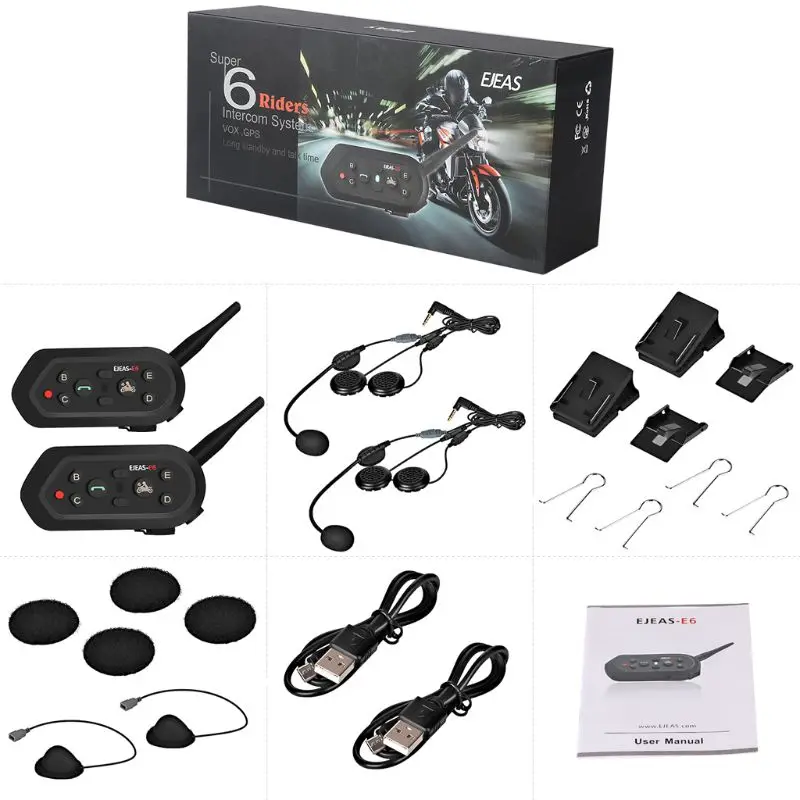 

Motorcycle Helmet Bluetooth Intercom Waterproof 6 Riders Communication System Noise Control