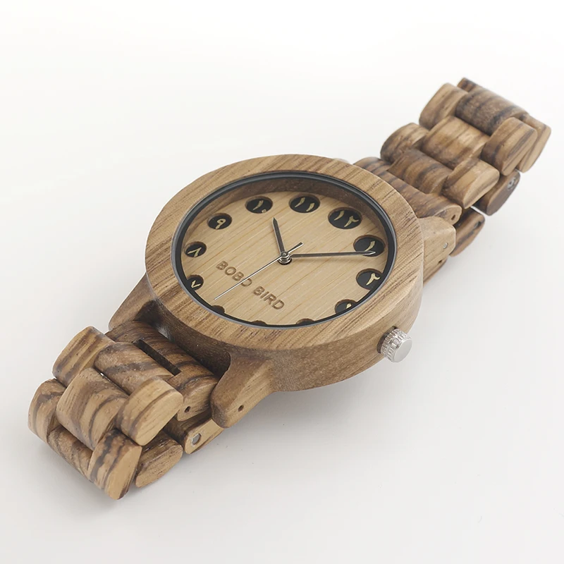 BOBO BIRD EN24 Decent All Wood Men Watches Arabic Numerals Display Bamboo Watch as Gift