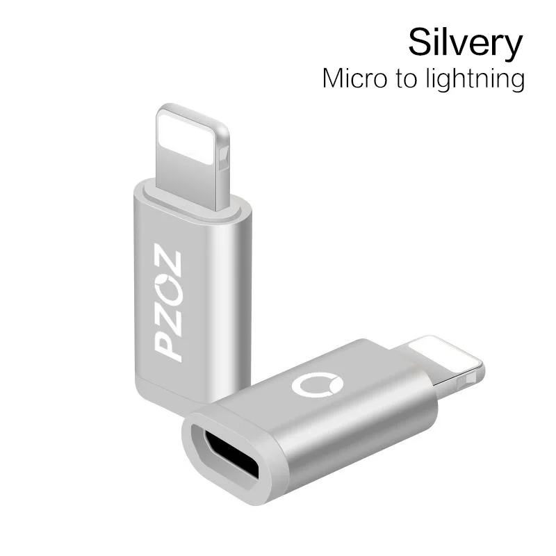 Silver to Lightning PZOZ Micro USB адаптер для 8 pin type c otg зарядки данных для iPhone Xs Max Xr X 8 7 6 5S iPad зарядное устройство кабель type-c usb c адаптер - Цвет: Silver to Lightning