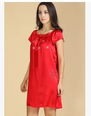 100 Натуральная шелковая детская юбка с короткими рукавами шелковое домашнее платье(резиновый красный - Цвет: Красный