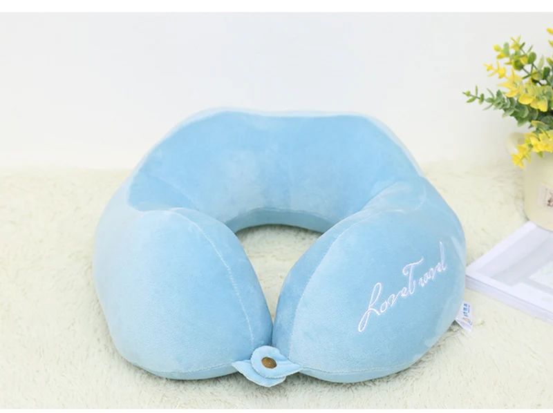 Модная симпатичная u-образная подушка для самолета, для взрослых, хлопок, шейный ортопедический массаж шеи, подушка для путешествий, Автомобильная подушка для сна, синяя