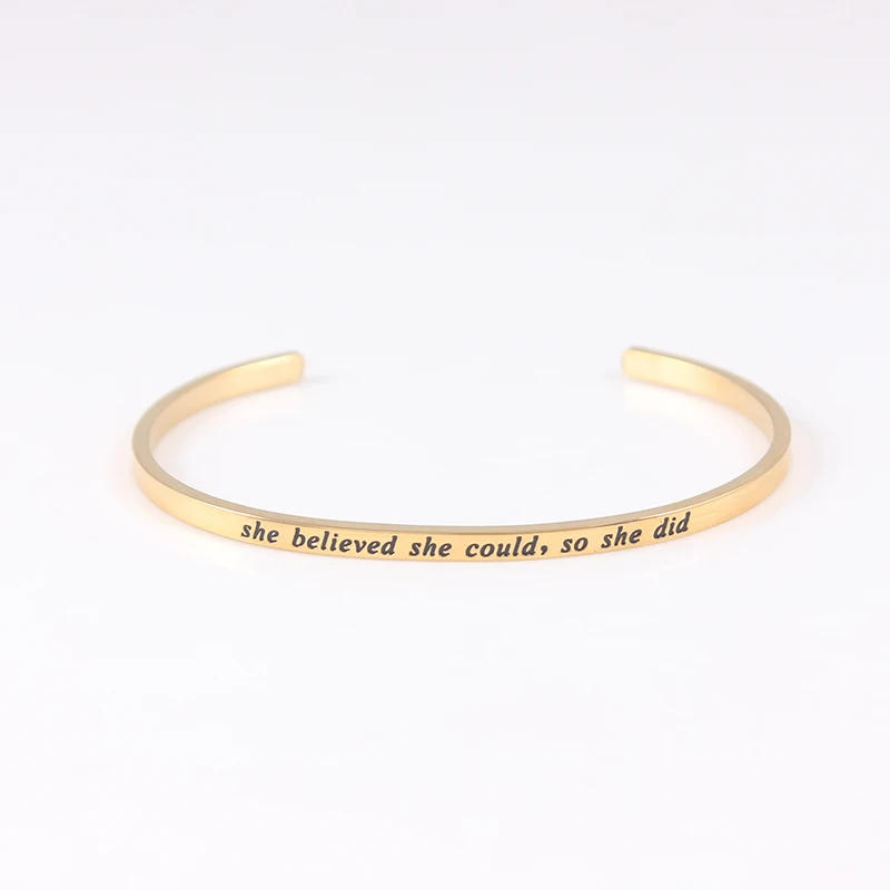 

2018 Mantra Bracelet Stainless Steel Bar Engraved Positive Inspirational Quote Cuff Bracelet Bangle For Women