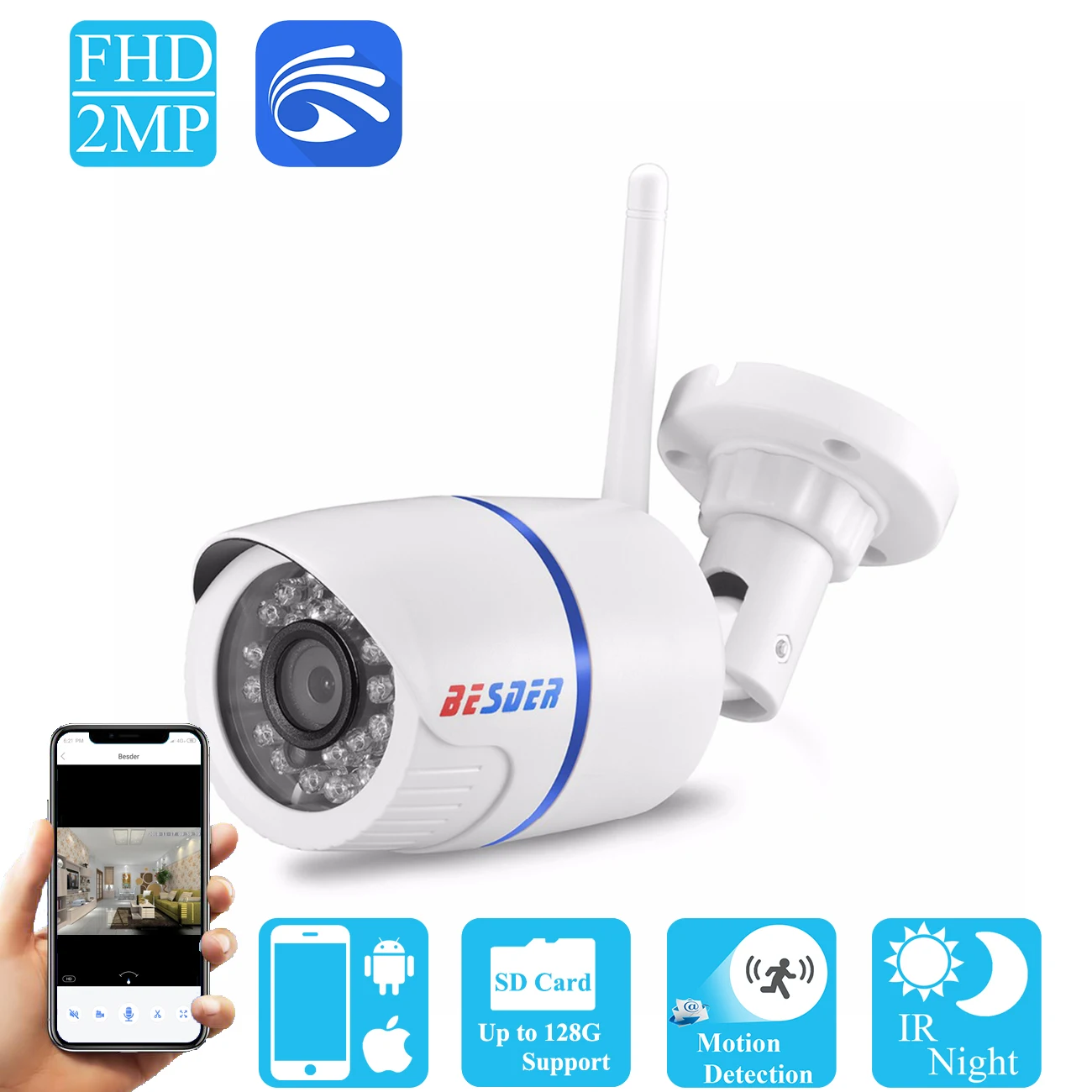 

BESDER Outdoor Wifi Camera 1080P 960P 720P Wateproof Infrared CCTV Security Surveillance Wireless Camera Email Alarm P2P CamHi