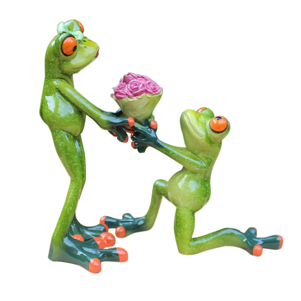 3D Frog Resin Crafts Animal Figurines Miniatures Wedding Decoration Love Car Dashboard Decor Table Top Centerpiece