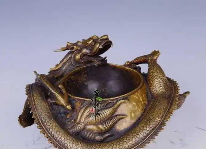 

China Palace Royal Pure Bronze Copper Gild Dragon Statue Pen wash writing Brush