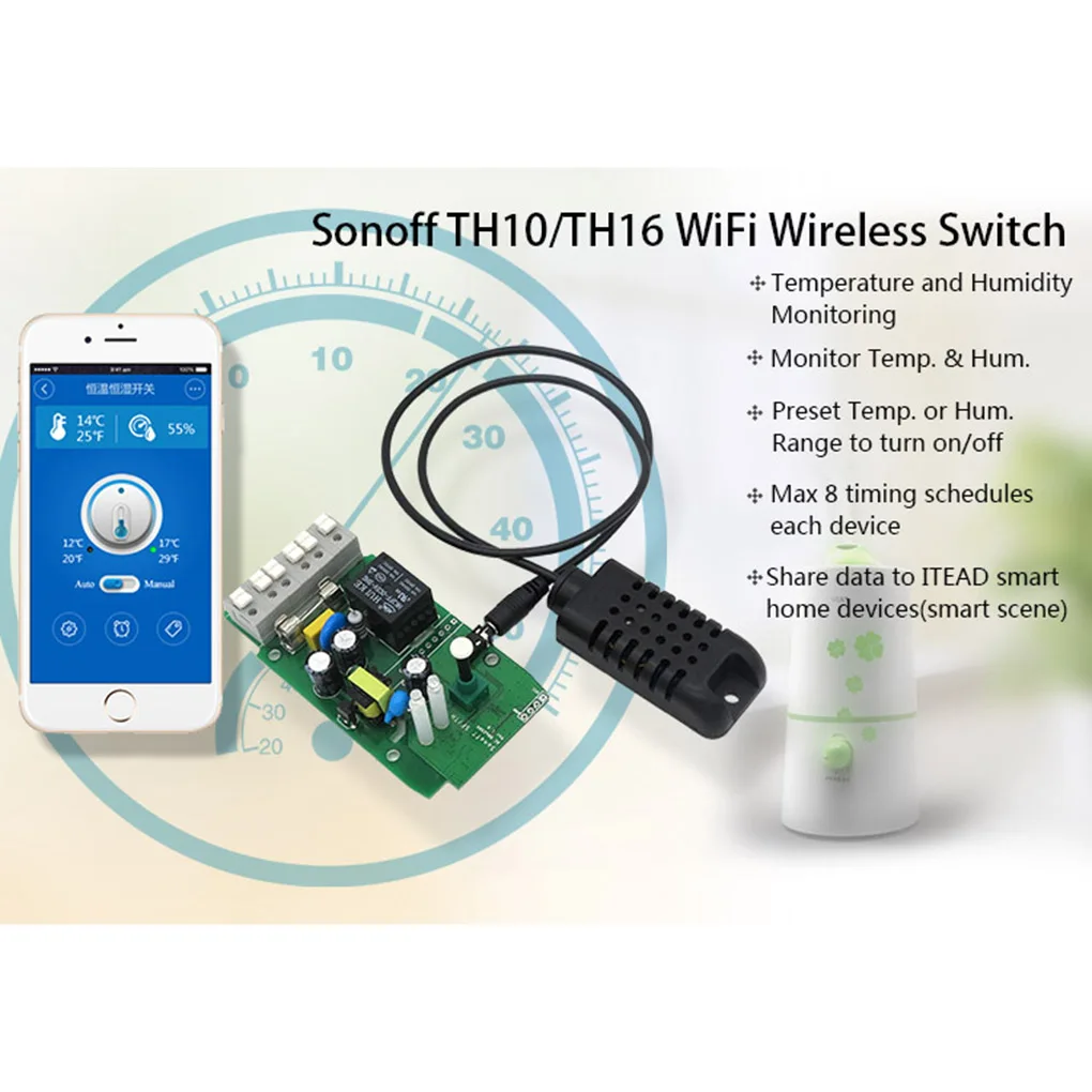 Sonoff TH 10A/16A Smart Wifi Switch Controller With Temperature Sensor And Waterproof Humidity Monitoring Home Automation