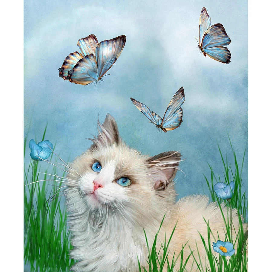 

5d diamond painting full square / round diamond embroidery cat and butterfly rhinestone DIY mosaic home decoration drop shipping