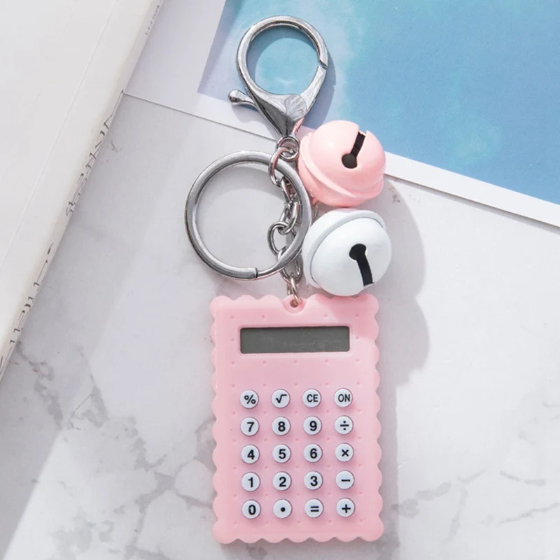 

Creative Key-chain Design Student Mini Pocket Electronic Calculaltor With Small Bell Candy Biscuit Calculating Office Supplies