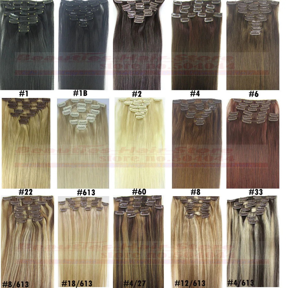 16" 18" 20" 22" 24" 26" 28" 7pcs Set 100% Brazilian Remy Hair clips In/on Human Hair Extensions 22 Colors 70g 80g 100g 120g 140g