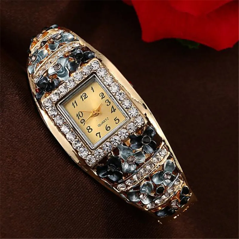 Новые модные повседневные женские часы имитация кварцевые роскошный браслет с цветами из кристаллов часы подарок Relogio Feminino# W