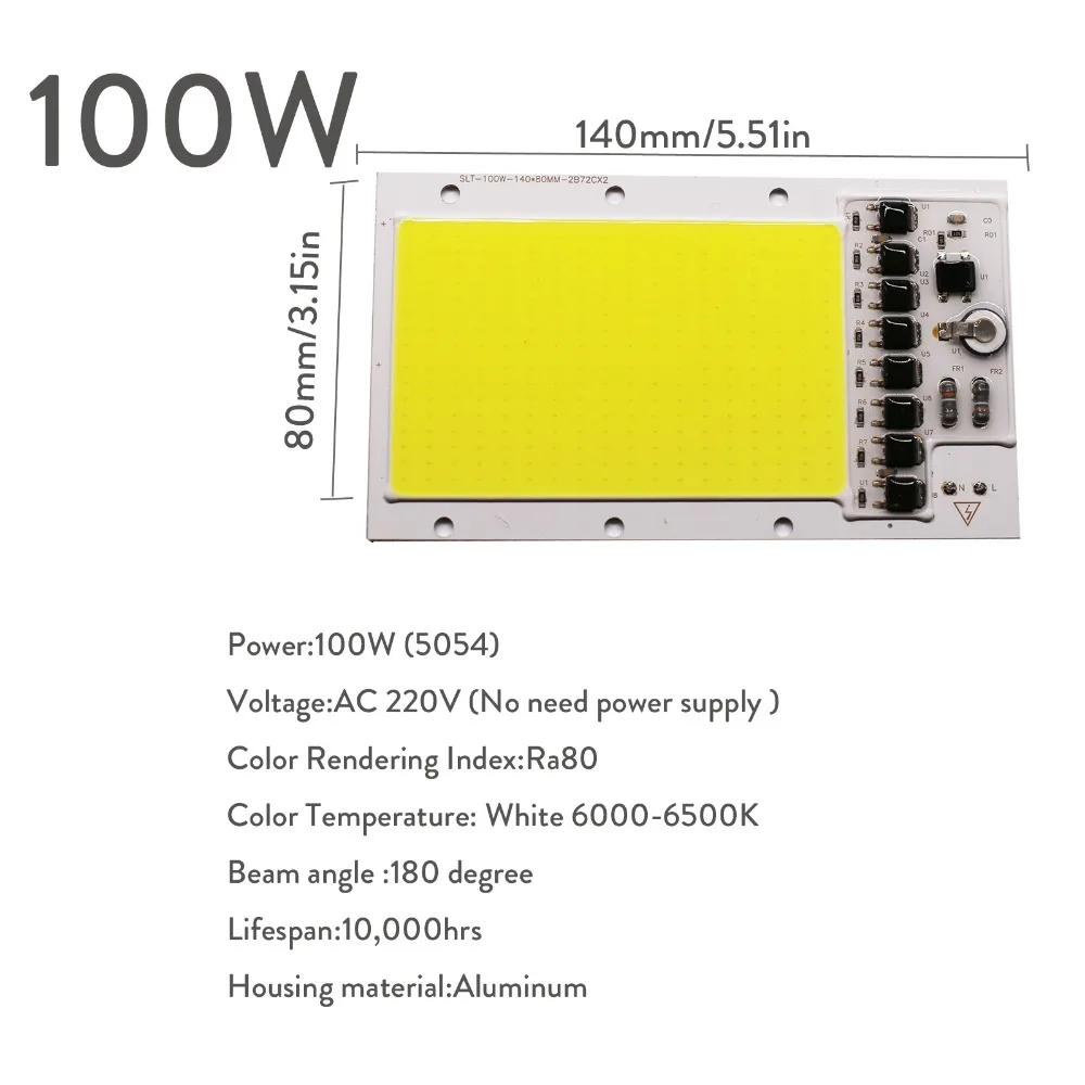 20 Вт 50 100 150 COB Smart IC светодиодный светильник с чипом не нужен драйвер холодный