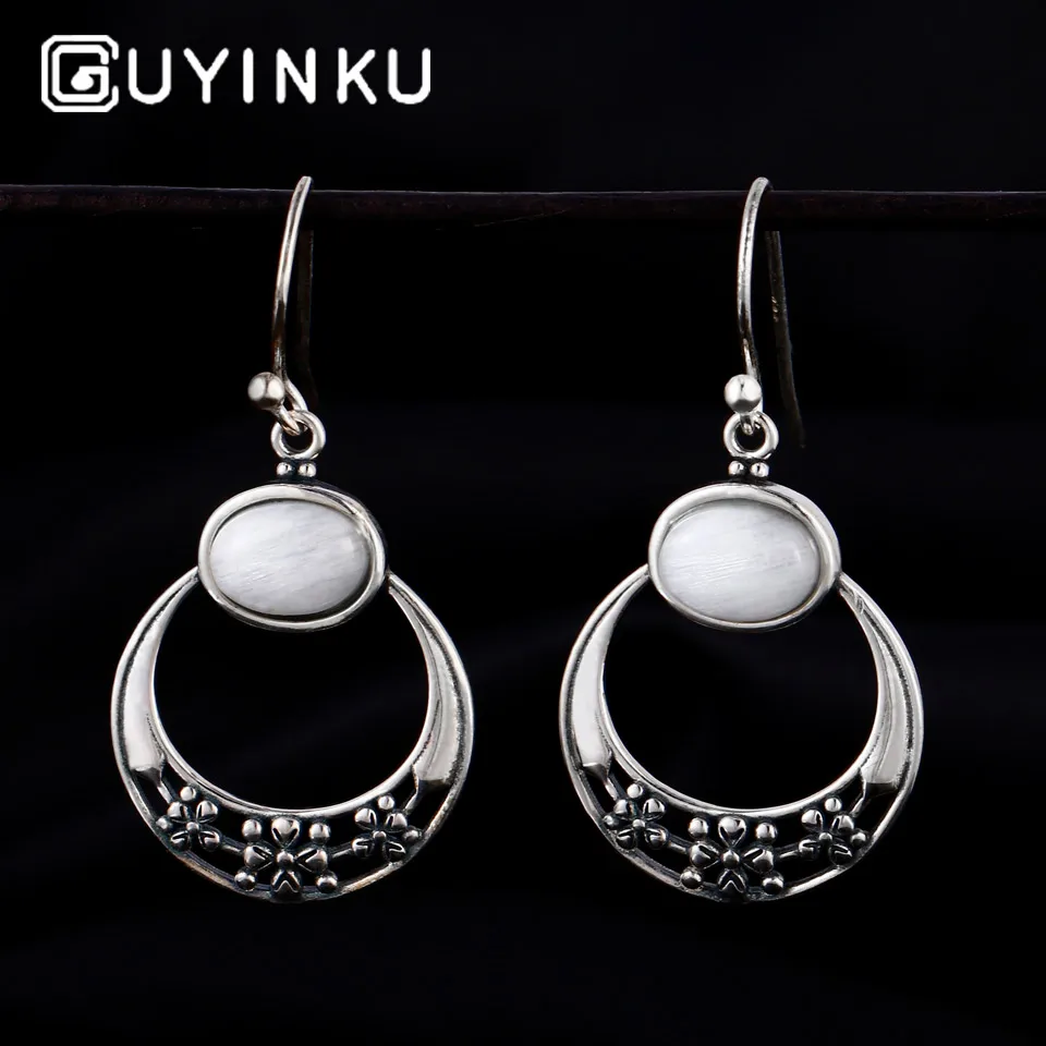 

GUYINKU Earrings 925 Sterling Silver Jewelry Oval Natural Moonstone Drop Earrings For Women Wedding Engagement Jewelry Gift