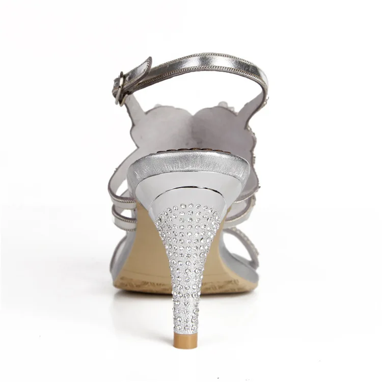 G-sparrow Summer New Korean Fashion Silver Crystal Diamond Womens Bridesmaid Shoes Stilettos Heel Sandals 8cm14