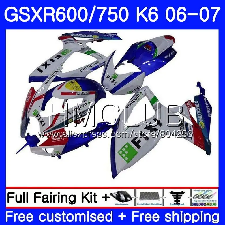 

Bodys For SUZUKI GSXR 600 750 GSX R750 GSX-R600 06 07 5HM.28 GSXR600 06 07 Blue white GSXR-750 K6 GSXR750 2006 2007 Fairing kit