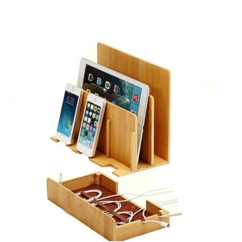 

Multi-Device Bamboo Charging Station Dock & Organizer Storage Box for ipad air 2 iPhone 7 Plus MacBook 8 For Drop Shipp