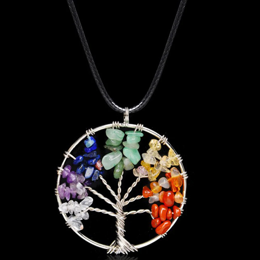 Ожерелье дерево жизни кварцевые фишки кулон для женщин Радужная чакра кристаллы многоцветный для мудрости натуральный камень ожерелье