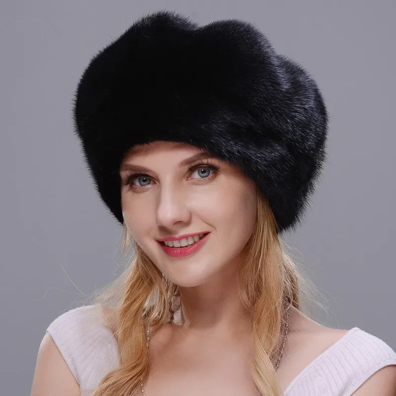 Новинка 2018 стильная меховая шапка настоящая натуральная черная норковая для