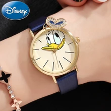 Disney Donald Duck Girl Crystal Quartz Waterproof Watch Student Leather Watches For Children With Gift Box Cartoon Kid Clock New