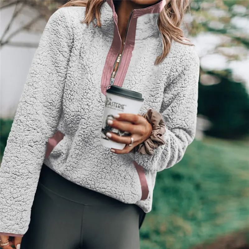 2018 Women Winter Sweater Thin Fleece Zipper Turtleneck Pullover Sherpa Fleece Tops Female Winter Warm Coat Sweaters