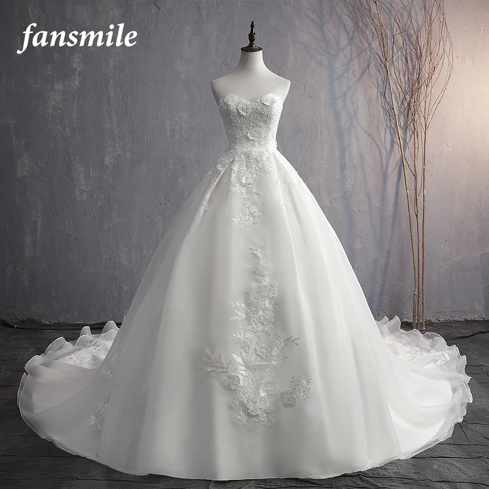 Fansmile 2019 Vestido De Noiva Элегантные Длинные бальное платье для процессии свадебное платье индивидуальный заказ плюс размеры Свадебное FSM-587T