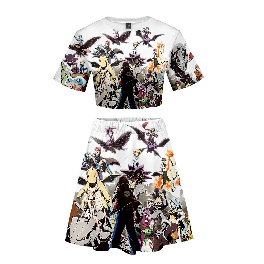 

Pokemon Women Outfits 2 Piece Set Women Outfit 3D Print T-Shirt Women's Suit Mini Skirt Summer Top Ensemble Femme