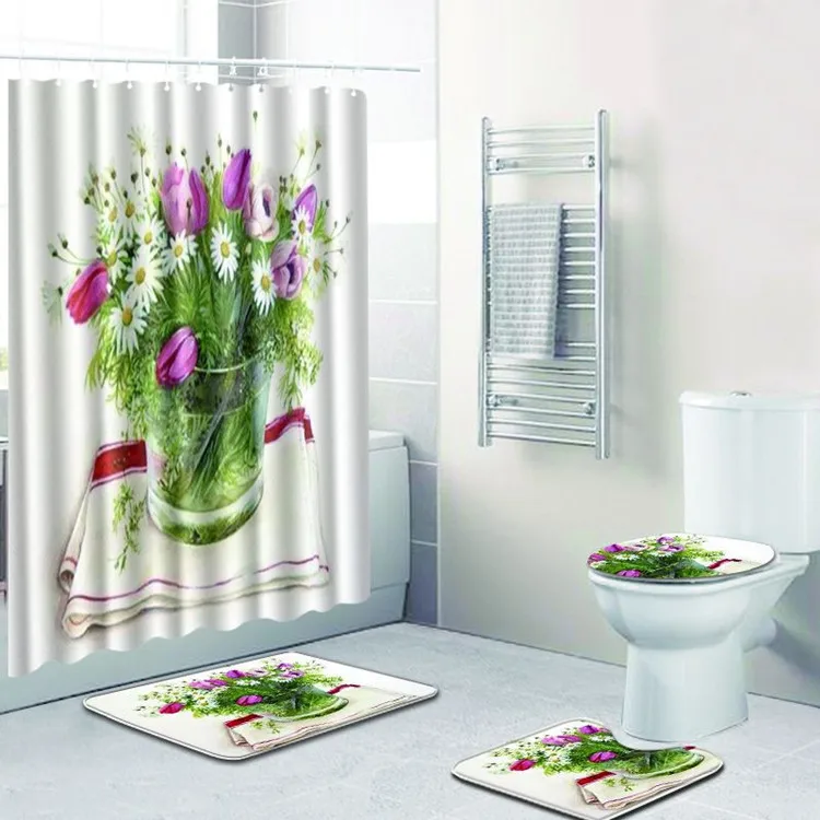 Бесплатная доставка 4 шт. белые лилии Banyo Paspas Ванная комната ковер туалет коврик для ванной набор Нескользящие Pad Tapis Salle De Bain alfombra Bano