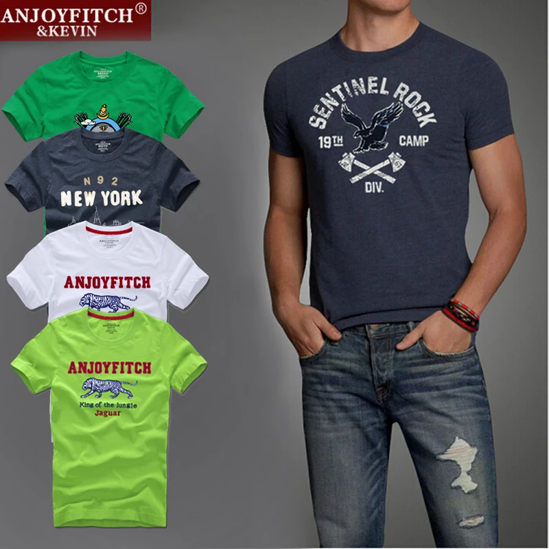 TOP Quality AF Anjoy&Fitch Brand Casual T Shirt 100% Cotton Tops & Tees Summer Men T-shirt short sleeve Men Fitness Clothing