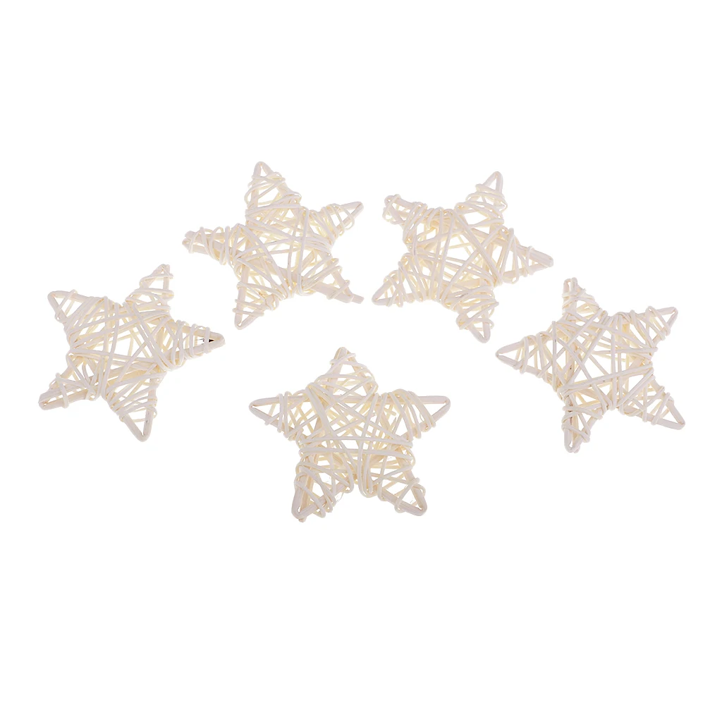 Natural Star Shape Rattan Wicker Ball Christmas Tree Rattan Wicker Ball Ornaments for Home Garden Wedding Party Decoration 7cm