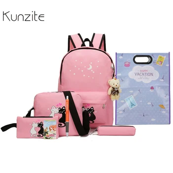

Kunzite 8Pcs Cute Animal Star Printing Backpack Women Canvas Backpack School Bags For Teenagers Girls School Backpack Book Bags