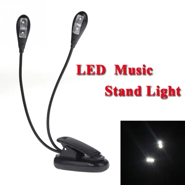 Kids Night Reading Lamp 5500K 2 Dual Arms Clipping Lights 4 LED Flexible Book Music Stand Clip On Light Lamp Black Reading Lamp