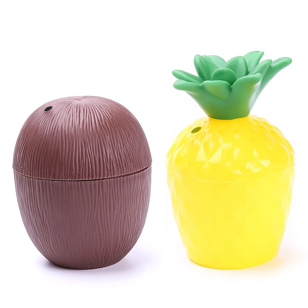 2018 Plastic Fruit Pineapple Coconut Drinking Cup &Straw Hawaii Luau