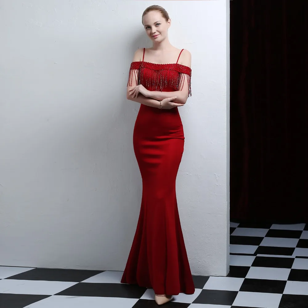 

Tassel Sexy Party Dress Vestidos women dress Off Shoulder Floor Length Black Red Elegant Gown Wedding Dating Evening Robe femme
