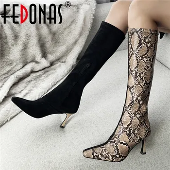 

FEDONAS Women Side Zipper Thin High Heels Knee High Boots Warm Autumn Winter Riding Boots for Women Sexy Party Prom Shoes Woman