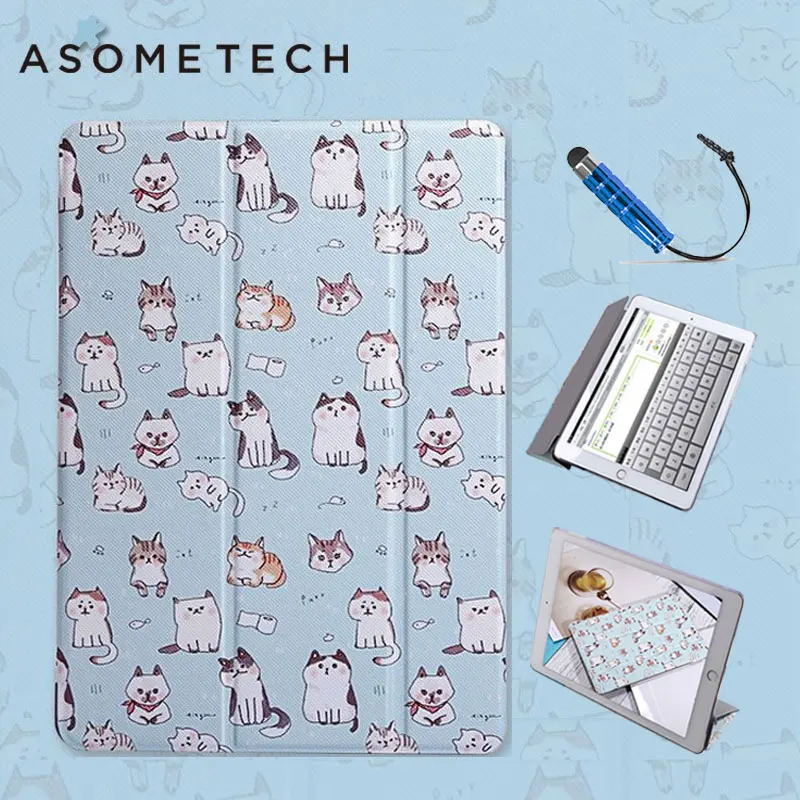 Asometech чехол на планше для новых iPad 9.7 дюймов Прекрасный милый кот окрашенные стенд Tab чехол для iPad 2/3 /4 Cat флип противоударный Чехлы Капа