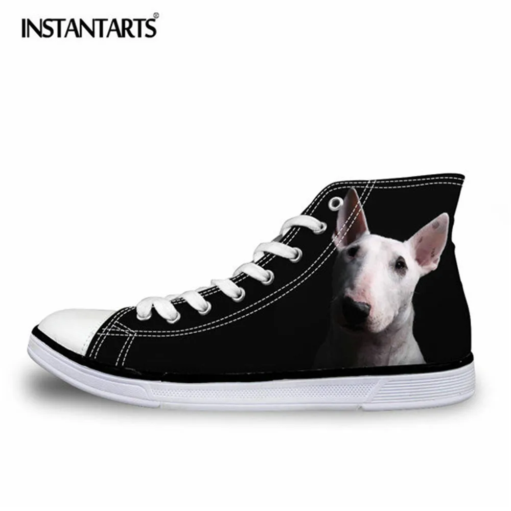 

INSTANTARTS Fashion Black Women Canvas Shoes Cute Pet Bull Terrier Printed Women's High Top Vulcanize Shoes for Female Zapatos