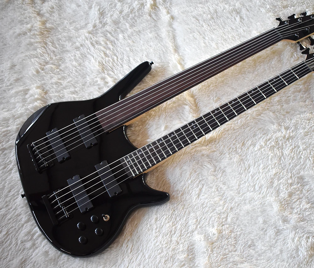 Factory Custom Double Neck Black Electric Bass Guitar with 5+6 Strings