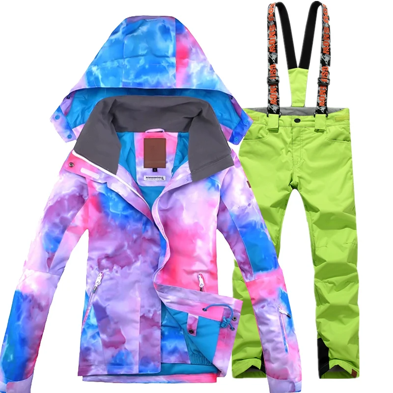 Женский лыжный костюм, лыжная одежда для сноуборда, куртка с геометрическим узором+ брюки, спортивная Лыжная одежда высокого качества