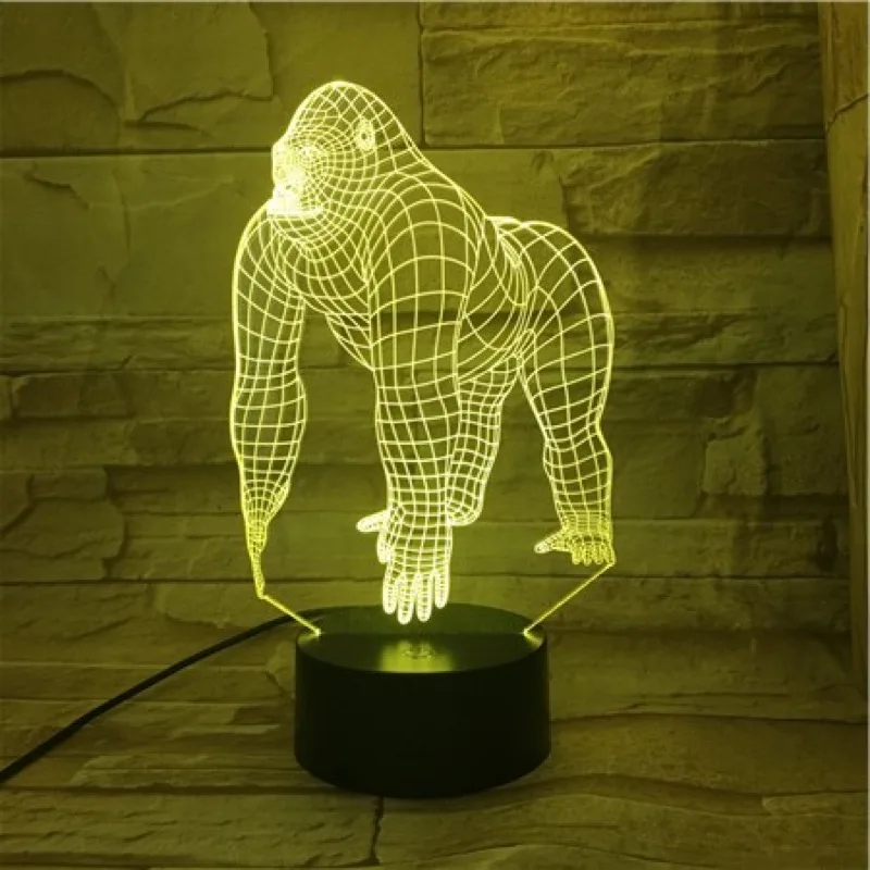 Животное орангутанг Hylobatidae обезьяна 3D лампа RGB светодиодный USB Иллюзия ночной