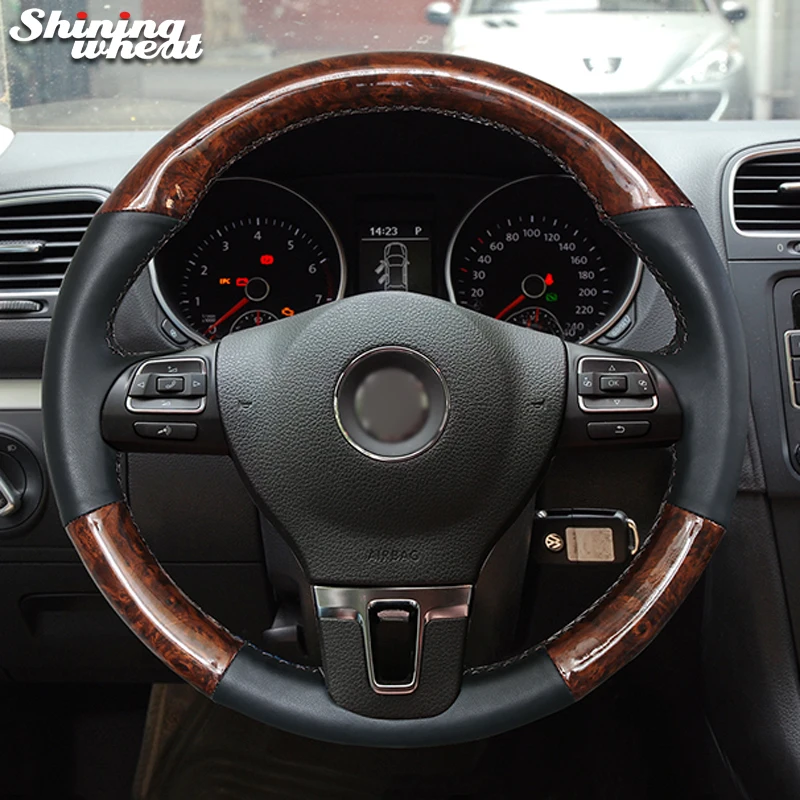 

Shining wheat Wood grain PU Carbon Fiber Steering Wheel Cover for Volkswagen VW Gol Tiguan Passat B7 CC Touran Magotan Sagitar