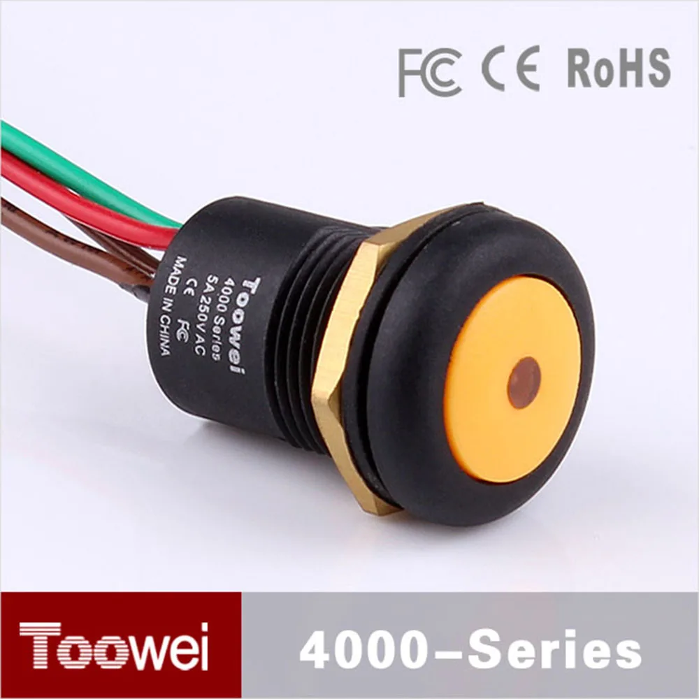 Plastic 16mm selflocking epoxy sealed pushbutton switch with wire 10pcs/lot waterproof IP67 push
