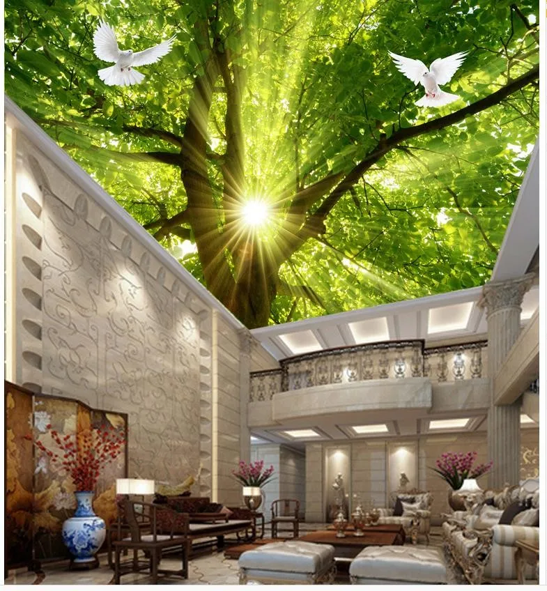 Home Decoration 3d wallpaper nature Sunshine Tree pigeon ceiling Non