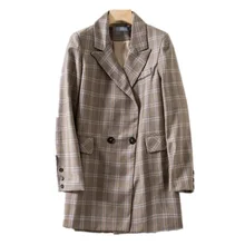 Новая весенняя мода клетчатый Повседневный Блейзер Женский блейзер тонкий двубортный дизайн пальто куртки