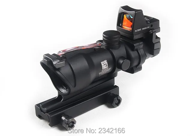 Best price at $135 Cheap Hot Saling Trijicon ACOG Style 4X32 Real Red Fiber Source Red Illuminated Rifle Scope w/ RMR Micro Red Dot HT6-0058