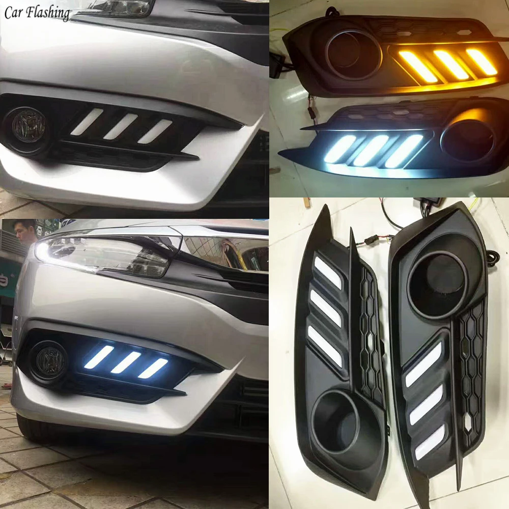

Car Flashing 1 Set For Honda Civic 10th 2016 2017 2018 LED DRL Daytime Running Light Daylight Yellow Turn Signal Lamp Styling