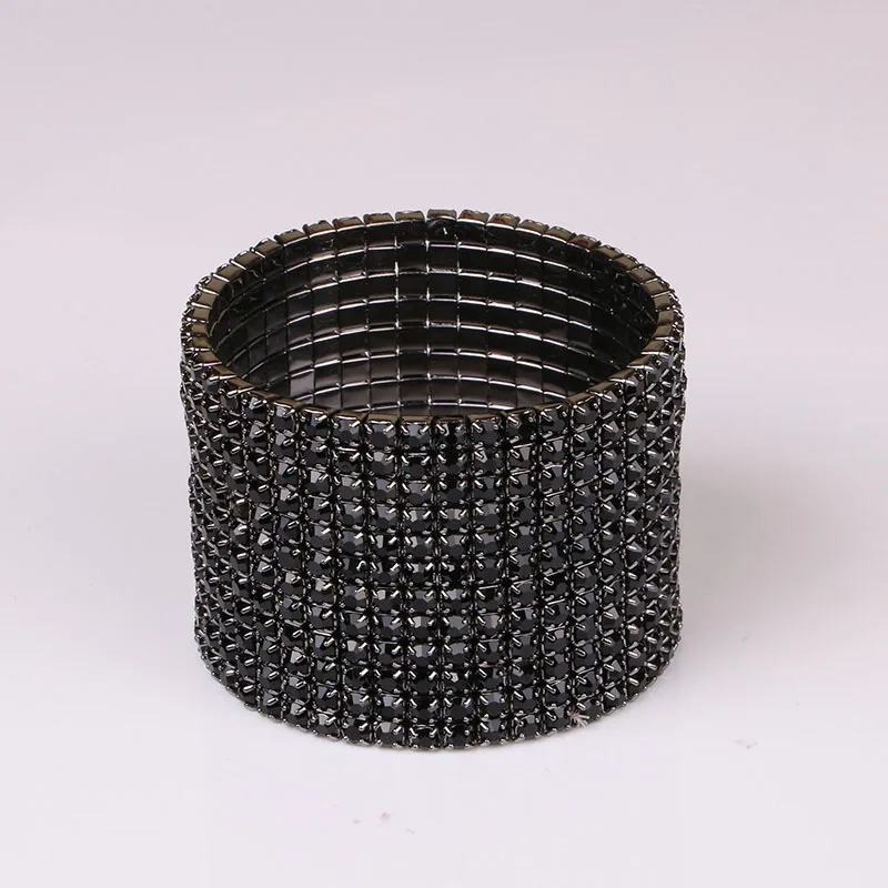 TDQUEEN 12 Rows Black Crystal Rhinestone Bangle Bracelet Black Gun Plated Metal Wide Indian Bangles for Women (6)