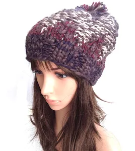 BomHCS 100% Handmade Knitted Beanie Hat Cap Fashion Patchwork Cute Women Winter Warm Hat