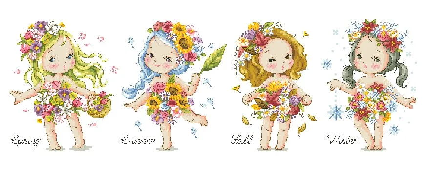 cs-2101 Cross Stitch Kit Garden Elf Four Season Girl Fairy Spring Summer Autumn Winter